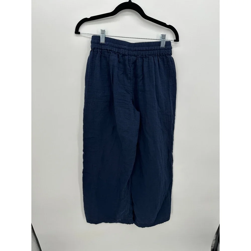 Pact Womens Navy Blue Coastal Double Gauze Set Wide Leg Popover Sustainable